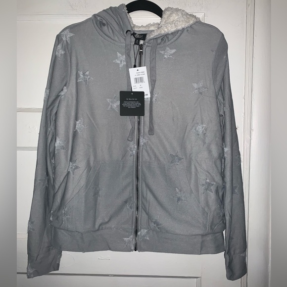 NWT‎ bobeau Heather gray stars hoodie with fuzzy fleece lining size medium - Picture 4 of 12